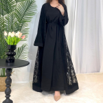 Ramadani Eid Palve Pitsist Abaya Kaheosaline Komplekt Sisemine Kleit Naiste Kellukas Varrukatega Pikk Abaya Kaftan Djellaba Dubai Pidu Vestidos XS must