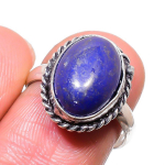 Natural Lapis Lazuli Gemstone 925 Sterling Silver Jewelry Ring Size 7 q7u82