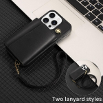 Kahekordselt kokkupandav mitme kaardiga rahakoti&uuml;mbris pikkade ja l&uuml;hikeste kahe rihmaga Samsung S25 Ultra S24 FE S23 Ultra iPhone 16 15 14 13 12 11 PU nahast telefoni&uuml;mbrisele Samsung S25 Ultra must