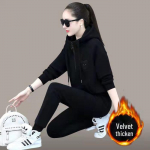 Naiste pl&uuml;&uuml;sist spordikost&uuml;&uuml;mid - S&uuml;gis/Talv 2025 Kapuutsiga Pullover ja P&uuml;ksid Komplekt L must