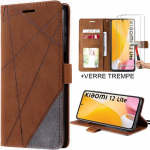 Lot 2 verres tremp&eacute;s + coque pour xiaomi 12 lite marron anti-choc protection 360 degr&eacute;