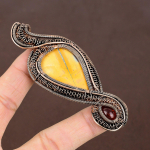 Yellow Mookaite, Amber Handmade Copper Wire Wrap Pendant 3.74 l5z79