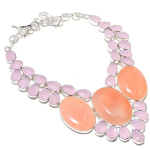 Natural Rose Quartz, Chalcedony Gemstone 925 Sterling Silver Necklace 18 m1r22