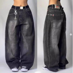 Y2K Teksad Harajuku Hip Hop Retro Skull Graafiline Tikitud Baggy Teksad Denimp&uuml;ksid Naiste gooti k&otilde;rge v&ouml;&ouml;kohaga laiad p&uuml;ksid L must