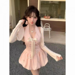 2025 Korea kevad printsess stiil slim fit puhvis kleit kardigan S