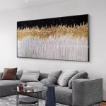 100% k&auml;sitsi maalitud kuldfoolium suures suuruses h&otilde;bedane must maastik ookeani abstraktne 20*40cm