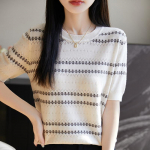 Naiste Kevad ja Suvi Uus &Uuml;mmarguse Kaelusega L&uuml;hikeste Varrukatega Kootud Kampsun &Otilde;&otilde;nes Pullover Andy Samet Moodne Jacquard Top Aluskiht L kohv
