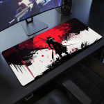 Jaapani Samurai Hiirematt Lauamatt XXL Must ja Valge M&auml;nguklaviatuuri Matt Suur Oni Samurai Lauapadi Ghost of Tsushima Hiirepadi 30x60cm