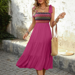 2025 Suvine Etniline A-l&otilde;ikeline Patchwork Paeltega Kleit L fuksia