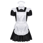 Meeste Sissy prantsuse teenijanna riided Cosplay kost&uuml;&uuml;mid puhvis varrukaga n&ouml;&ouml;pidega alla maskeeritud kleit p&otilde;lle ja peapaelaga XL must