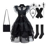 Film Kolmap&auml;evased Cosplay-kleidid Kolmap&auml;evased Addamsi Cosplay-kost&uuml;&uuml;mid Gooti tuul Lapsed Laste kleit Halloweeni peokost&uuml;&uuml;mid 120 black