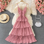 Suvine naiste drapeeritud volangidega spagetirihmaga kleit puhkuseks Beach Vestidos naistele elegantne k&otilde;rge v&ouml;&ouml;kohaga &otilde;huke Midi r&uuml;&uuml; One Size