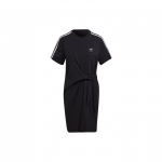 Adidas triibulise logoga &uuml;mmarguse kaelusega l&uuml;hikeste varrukatega kleit Naiste kleidid Must HG6416 S