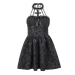Naiste varrukateta gooti pitskleit Vintage korsett-kaelus Swing kokteilikleit Viktoriaanlik stiil Must Lolita Punk kleit S