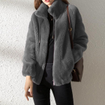 Winter Women Plus fliisist paksendatud kahepoolne fliisist krae, soe kapuuts kardigan t&otilde;mblukuga fliisjakk XXXL hall