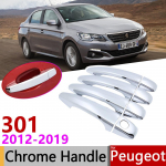 for Peugeot 301 2012~ Chrome Exterior Door Handle Cover Car Accessories Stickers Trim Set 2013 2014 2015 2016 2017 2018 Bowl 4 Door