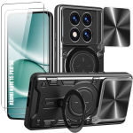 Coque Antichoc pour Xiaomi Redmi Note 15 Pro 5G, avec Anneau et Cache Cam&eacute;ra - Noir - 2 Vitres