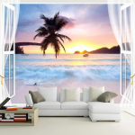 3D mereranna maastikuga tapeet Kookospuu Aknaga Seinakleebis Elutuba Magamistuba Seinakatted Kodu Kaunistus 200 cm(W) x 140 cm(H)