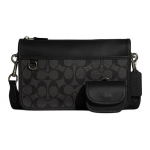 Coach Heritage 25 Klassikaline Monogramm V&auml;rviplokk Multifunktsionaalne Kolm-&uuml;hes L&otilde;uend ja Nahk Crossbody Kott Keskmine Meeste kotid Must Hall C8141-QBMI5 Basic Set (Bag+Dust Bag)