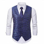 Meeste Sinine Paisley Jacquard V-kaelusega &Uuml;he n&ouml;&ouml;pidega Formaalne Kost&uuml;&uuml;mi Vest Pulmadeks/Ballile S sinine