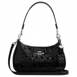 Coach Teri 25 Klassikaline Logo Signature Lakknahast ja Siledast Nahast Crossbody &Otilde;lakott Keskmine Naiste kotid H&otilde;bedane Must CDY98-SVBK Basic Set (Bag+Dust Bag)