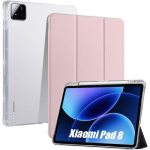 Kaitse&uuml;mbris Xiaomi Pad 8 / 8 Pro jaoks, Tugevdatud h&uuml;briidne p&otilde;rutuskindel kaitse pliiatsihoidjaga - Roosa roosa