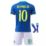 Laste Brasiilia Neymar Jalgpallis&auml;rk Spordir&otilde;ivad Sinine L&uuml;hikeste Varrukatega Jalgpallis&auml;rk Noorte Treeningkomplekt 110-120 CM
