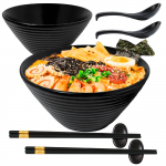 Keraamiline Ramen kauss, 2 tk, nuudlikauss s&ouml;&ouml;gipulkade ja lusikatega, 38oz Ramen kauss, pehme must 7.7 must