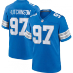 NFL Detroit Lions Kohandatud Tikitud Jalgpallis&auml;rk Meeste St. Pruun 14 Goff 16 Gibbs 26 Meeskonna spordir&otilde;ivad 97 Hutchinson Blue