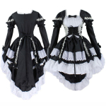 Elegantne naiste Lolita printsessi teenrit&uuml;druku kleit volangide, puhvip&uuml;kste ja pitskaunistustega M must