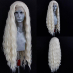 Plaatinablond laine parukas S&uuml;nteetilised pitseservaga parukid naistele Pikk loomulik laine pitsiga juustega Valge Must Roosa parukas Lahtine lokk Cosplay 24inches&Lace Front