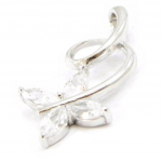 Les Tr&eacute;sors De Lily [I4015] - Pendentif argent 'Parade Papillons' blanc argent&eacute; (rhodi&eacute;) - 13x25 mm valge