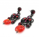 Les Tr&eacute;sors De Lily [J0470] - Boucles cr&eacute;ateur 'M&eacute;lusine' rouge noir punane