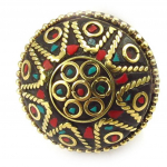 Les Tr&eacute;sors De Lily [K6521] - Bague Cr&eacute;ateur 'Alta&iuml;' rouge turquoise dor&eacute; punane