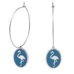 Les Tr&eacute;sors De Lily [Q2482] - Cr&eacute;oles cr&eacute;ateur acier 'Flamant Rose' turquoise argent&eacute; - 33 mm- 18x14 mm t&uuml;rkiissinine