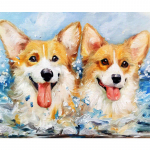 Teemanttikandid t&auml;ispuur Teemantmaal Walesi corgi koerakunst Teemantristpistega kivikivi 20X30CM