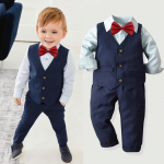 YUBAOEBI 4PCS poiste smokingi &uuml;likond lips s&auml;rk Vest p&uuml;ksid pidulik komplekt poiste pulmapaelad lasteriided 3T sinine