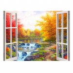 5D t&auml;is&uuml;mmargune isetehtud teemantmaal Mosaiik-aken, j&otilde;eline maastik ristpistes 20X30CM