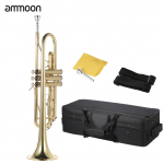 ammoon Trompet Bb Flat Brass, kullaga maalitud peen vastupidav muusikainstrument huulikuga kindapaelaga ammoon
