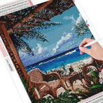 HUACAN Teemantmaal Mere&auml;&auml;rne t&auml;isnurkne puur Teemanttikandid Maastik Rand Mosaiik Hobi ja N&auml;put&ouml;&ouml; Suvine seinakunst Full Square 20*30 cm