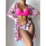 Kolmeosaline bikiinide komplekt Cover Up Naiste Push Up Twist ujumiskost&uuml;&uuml;m pikkade varrukatega ujumisriided Biquini suvine supelkost&uuml;&uuml;m M roosa