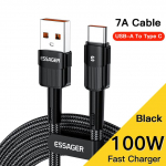 Essager 7A C-t&uuml;&uuml;pi USB-kaabli juhe Realme Oneplus OPPO 100 W kiirlaadimise USB-t&uuml;&uuml;pi C-kaabli jaoks Huawei P30 P40 Pro jaoks Samsung 2m must