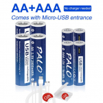 AA + AAA USB laetavad akud 1,5 V 2800 mWh AA liitiumioonaku 1,5 V 1110 mWh AAA liitiumaku USB kiirlaadimine sinine