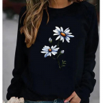 3D Prinditud Sinine Daisy T-s&auml;rgid Naiste Topid Pikkade varrukatega O-kaelusega Pullover Naiste T-s&auml;rgid Naiste T-s&auml;rk XS punane