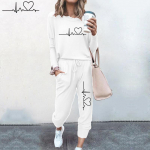 Naiste Spordidress Crewneck Spordi&uuml;likonnad Kevads&uuml;gis vabaaja dressipluusid ja p&uuml;ksid Kaheosalised komplektid S valge