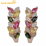 SACE GEMS 925 Sterling Silver 2,5*5MM looduslik turmaliiniga k&otilde;rvaklambriga pulmapeo peen ehe kingitus mitmev&auml;rviline