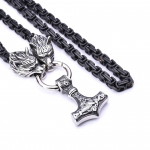 Populaarne meeste roostevabast terasest Viking Wolf Head Thor Hammer Ripats Kaelakee Keisri kett kaelakee 40CM