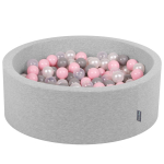 KiddyMoon 90x30cm/300 palli Pallid 7cm / 2,75 tolli beebivahust palliauk, valmistatud eu-s, lhall:p&auml;rl/hall/l&auml;bipaistev/heleroosa 90x30cm/300 balls