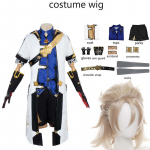 M&auml;ng Albedo t&auml;iskasvanutele Cosplay kost&uuml;&uuml;m Deluxe sobib Ordo Favonius parukas &uuml;htne kindad sokid parukas Albedo komplektid L-(Costume+Wig)