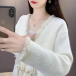 Design Sense v&auml;ikese l&otilde;hnaga kampsun mantel naiste s&uuml;gis- ja talvine imitatsioon naaritsa fliisist tuttiga kootud kardigan lahtine naiste topp One Size roosa